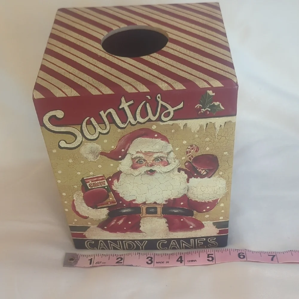 Tissue Box Cover Vintage Christmas Look Santa & Candy Canes